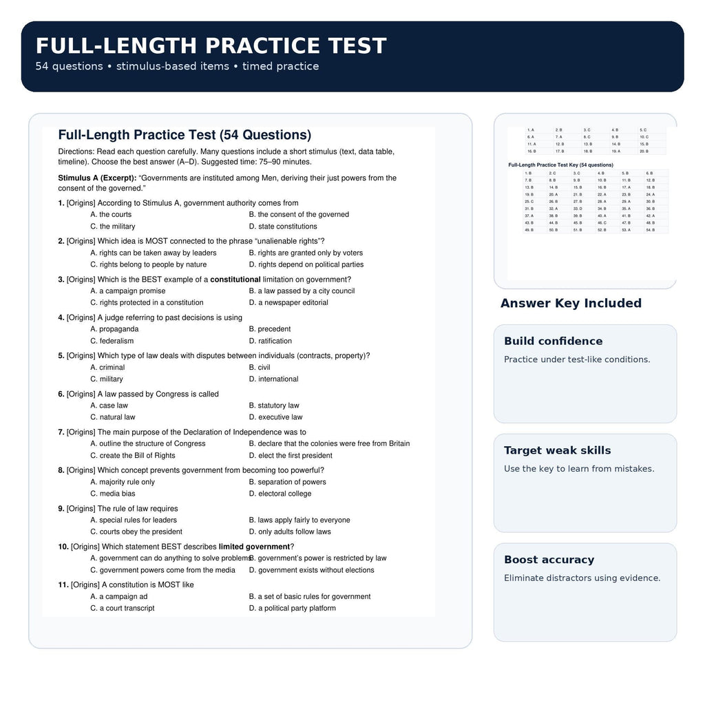 Civics Test Prep Printable | 42-Page Study Packet | Practice Test, Drills, Answer Keys