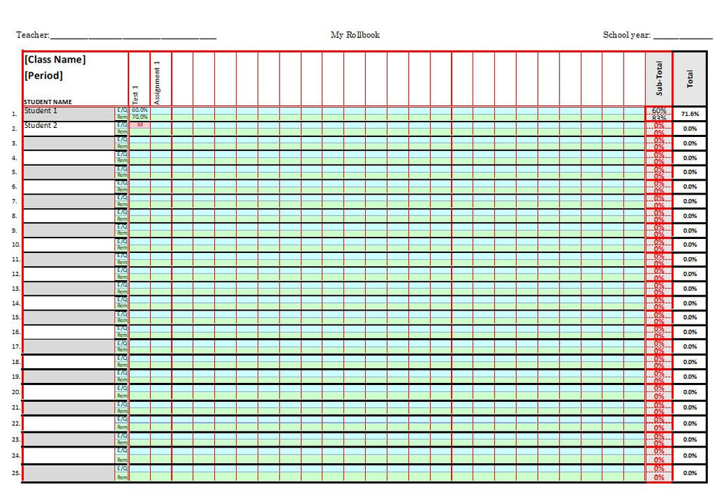 Digital Rollbook Template (MS Excel)