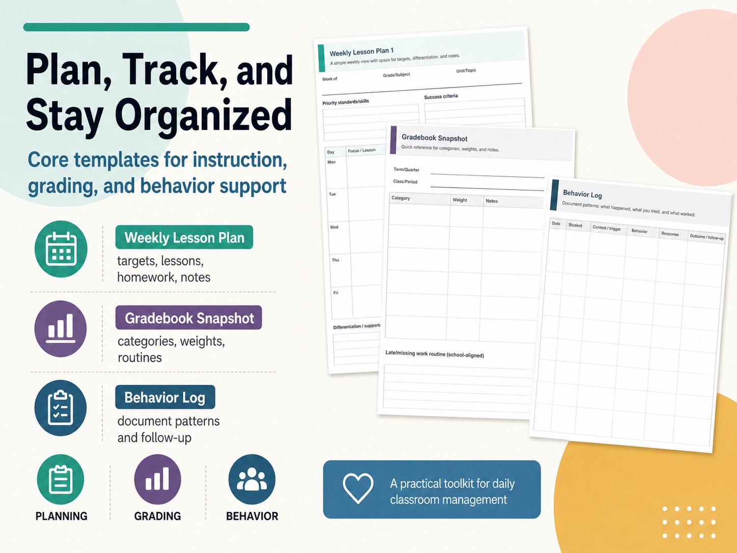 New Teacher Everything Binder | Printable Checklists, Procedures, Parent Communication + Planning Templates (PDF - Letter & A4)