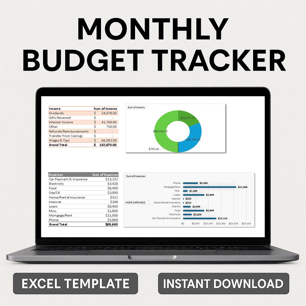 Monthly Budget Tracker Spreadsheet | Editable Excel Template with Dashboard | Personal Finance Planner | Digital Download