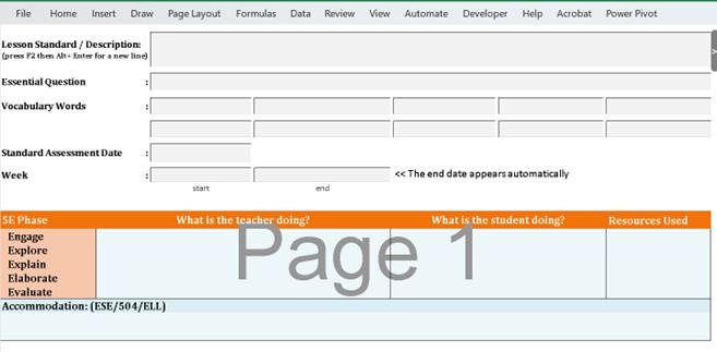 5E Lesson Plan Template (Editable Weekly Planner + Macro-Enabled Excel Tool + Word) | Standards-Based Planning
