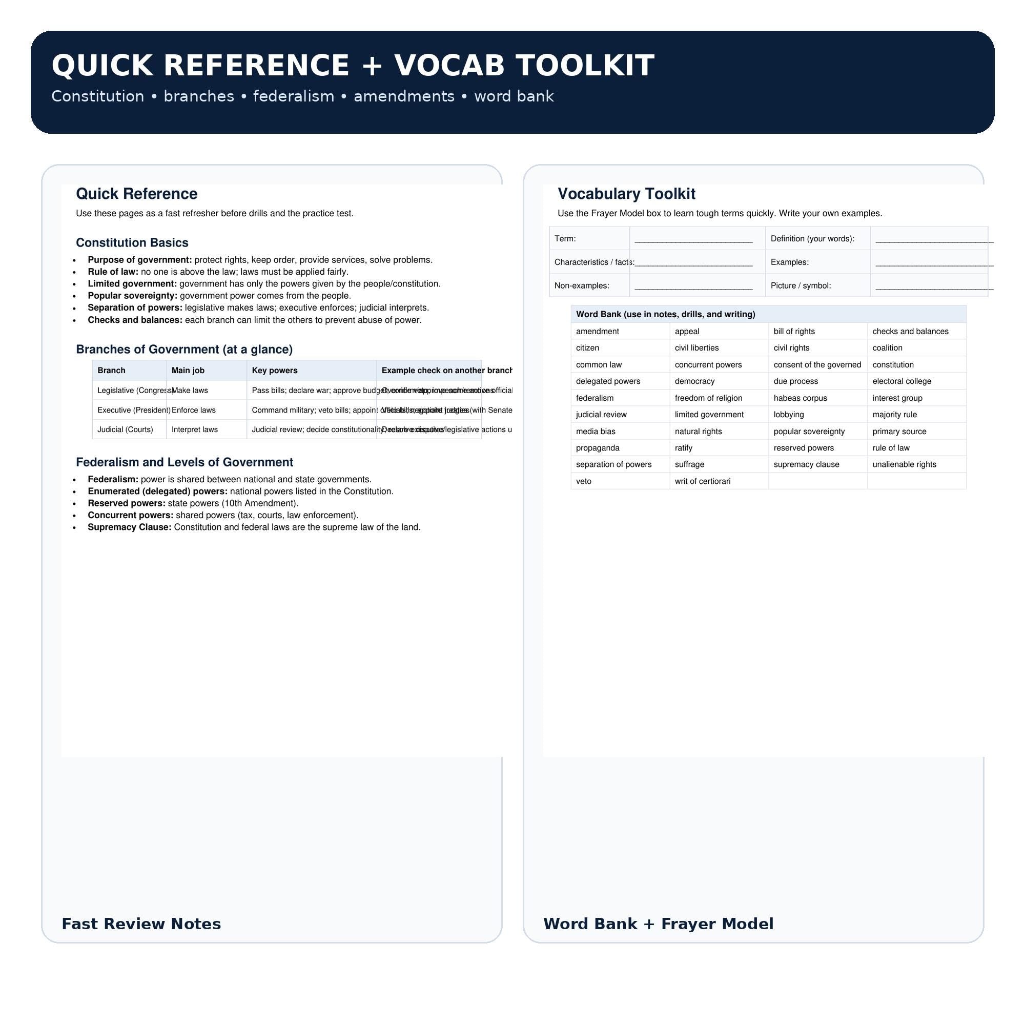 Civics Test Prep Printable | 42-Page Study Packet | Practice Test, Drills, Answer Keys