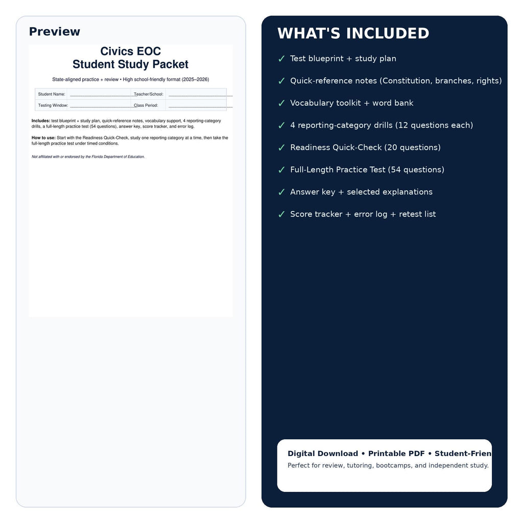 Civics Test Prep Printable | 42-Page Study Packet | Practice Test, Drills, Answer Keys