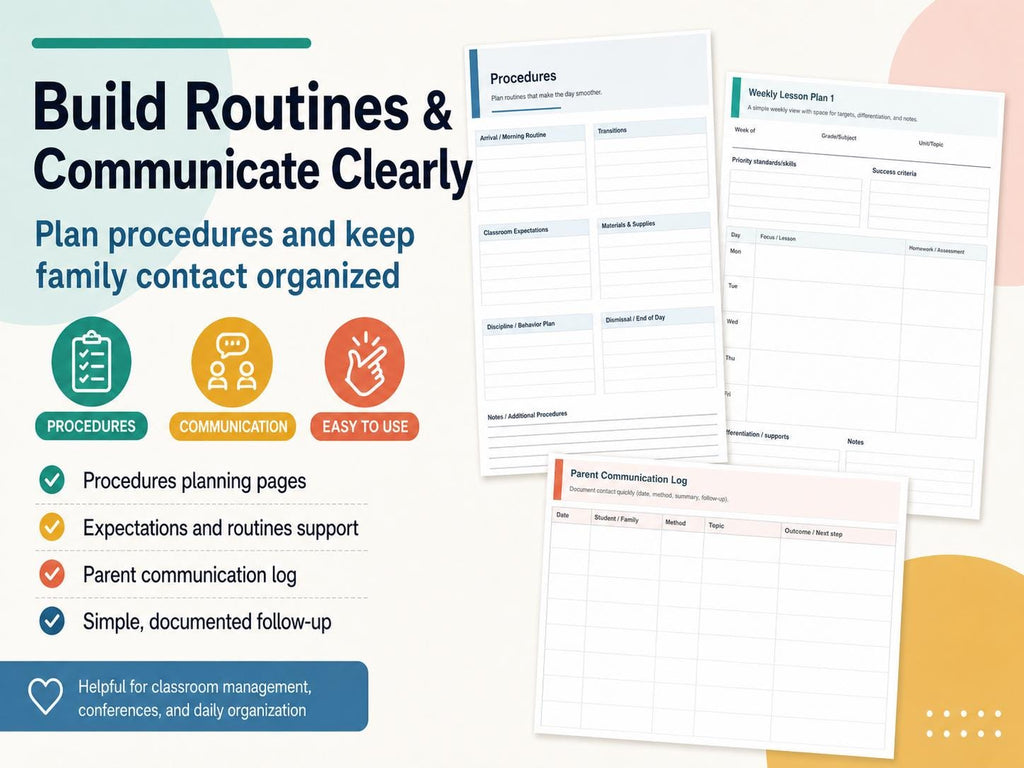 New Teacher Everything Binder | Printable Checklists, Procedures, Parent Communication + Planning Templates (PDF - Letter & A4)