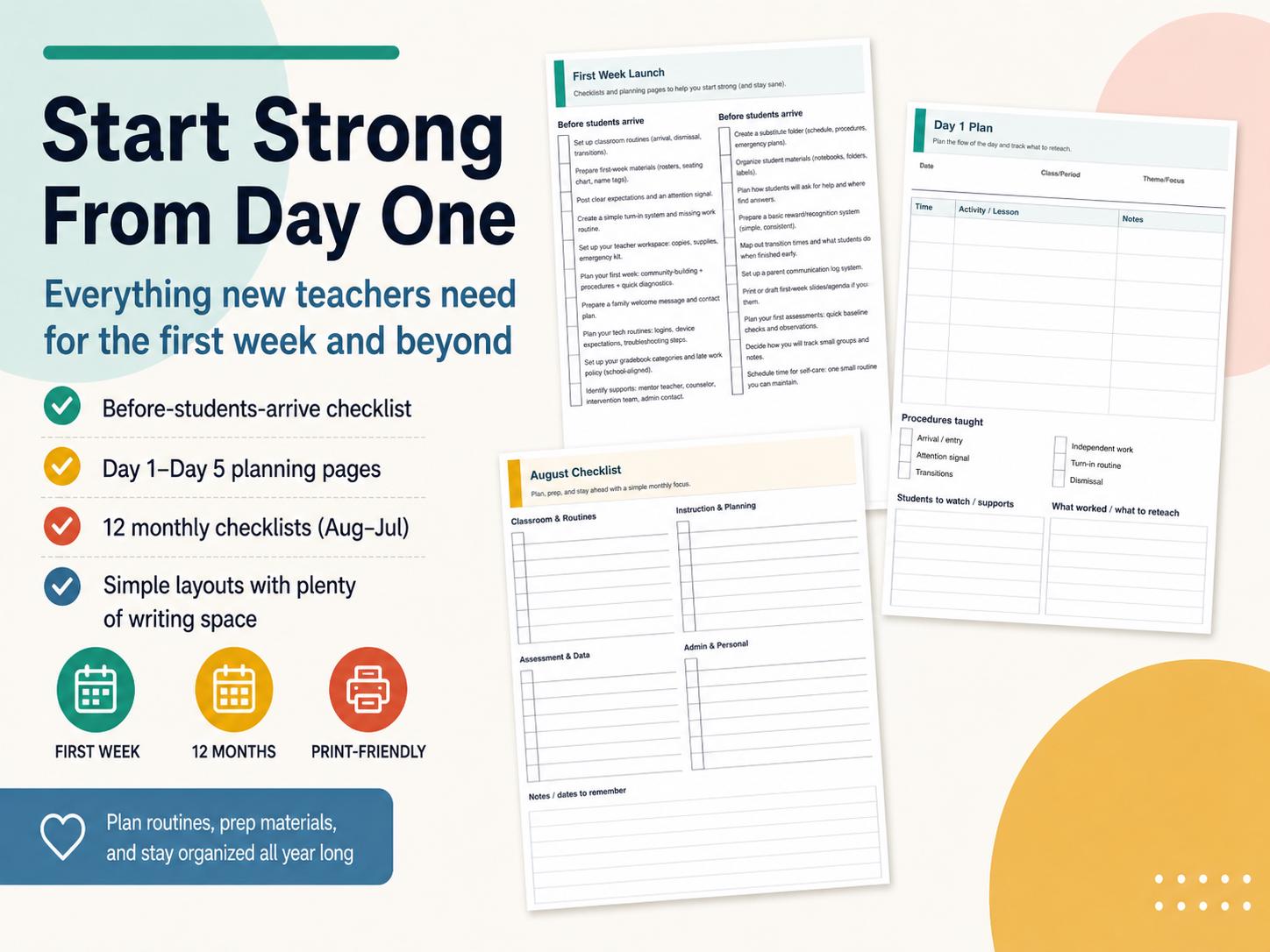 New Teacher Everything Binder | Printable Checklists, Procedures, Parent Communication + Planning Templates (PDF - Letter & A4)