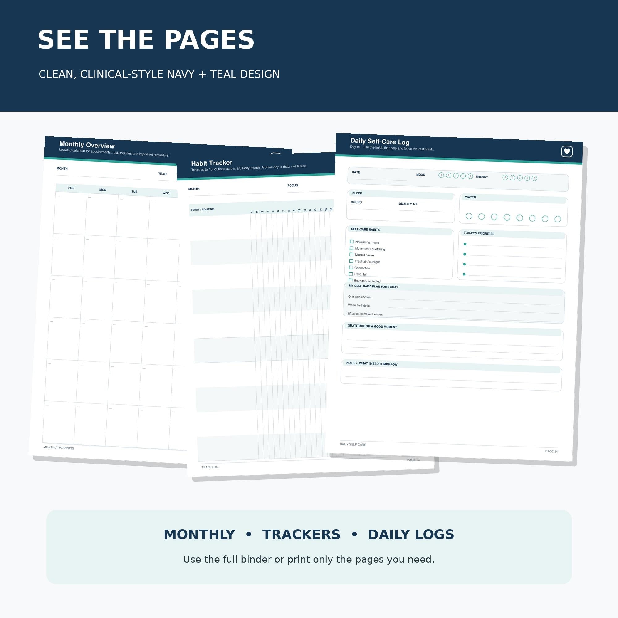 Self-Care Planner | Daily Wellness, Habits, Goals (US Letter, A4) (Digital Download)